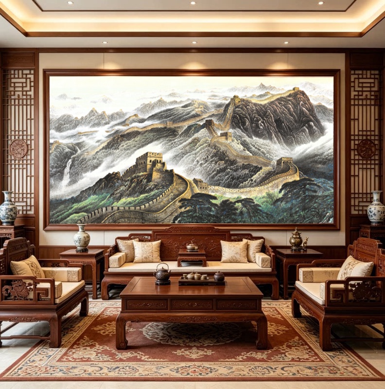Chinese-Style Great Wall Hall Same Style Pure Hand-Painted Oil Painting Living Room Office Decorative Painting Hanging Painting Landscape Painting