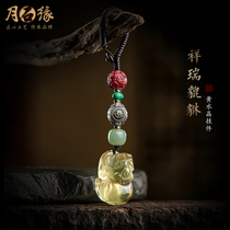 Natural Brazil yellow crystal leopard with key buckle pendant and field Jade Zhu sand green pine stone pure silver Ben life Buddha hanging ornament