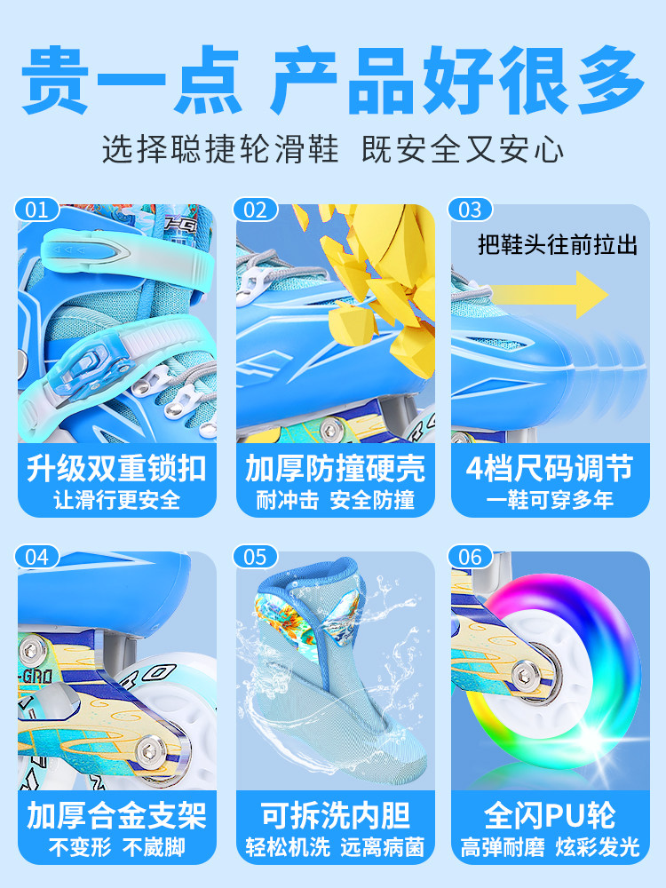 Professional Roller Skates for Children, Adjustable Skates for Boys and Girls, Full Set of Roller Skating for Beginners, Boys and Girls