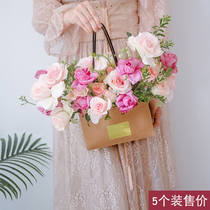 Kraft paper waterproof hand-held flower box paper rectangular flower basket bouquet flower flower box flower box flower arrangement box long handle