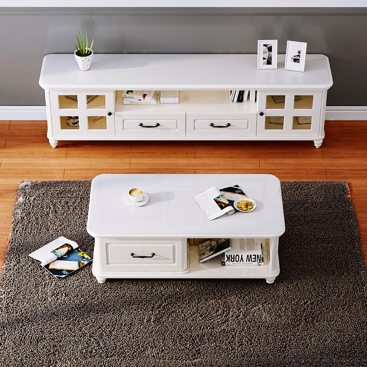 American Country Solid Wood Tea Tea Cabinet Combined Modern Simple Light Light Light Household Living Room White High Simple