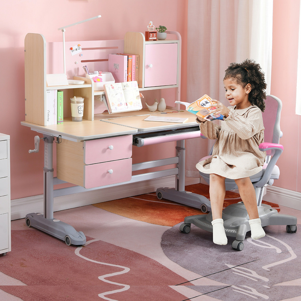 Rimei Children Study Desk Book Table And Chairs Suit Home Economy Type Children Student Desk Elementary School Students Solid Wood