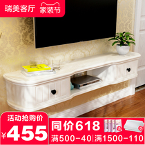 Modern simple solid wood small family type Nordic wall hanging TV cabinet tea table combined hanging wall hanging bedroom hanging cabinet