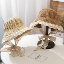 Childrens baby straw hat baby parent-child girl spring and autumn sunscreen lace Korean summer vacation beach hat