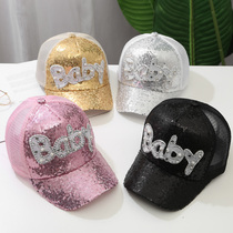 19 spring and summer childrens caps Korean tide boys and girls sequined BABY letter dot drill net cap sunshade hat