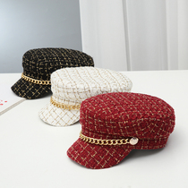 Hat female Korean version of autumn and winter Japanese celebrity wind duck tongue beret Net red octagonal hat Joker British retro military hat