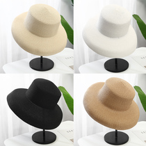 Retro Hepburn black straw hat sun sun hat sunscreen vacation beach concave shape summer big hat brim sun hat
