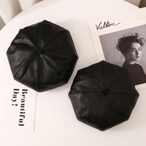 Beret female PU leather spring and autumn Korean version of the net red octagonal hat Japanese literature and art wild pumpkin hat retro British hat
