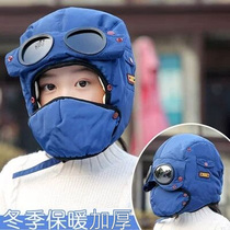 Childrens hats Autumn and winter boys ear protection scarf Cotton baby warm girls Lei Feng hat wind protection face protection one tide