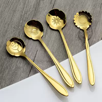Korean cute home stainless steel mirror long handle cherry blossom spoon coffee mixing mug spoon creative flower spoon