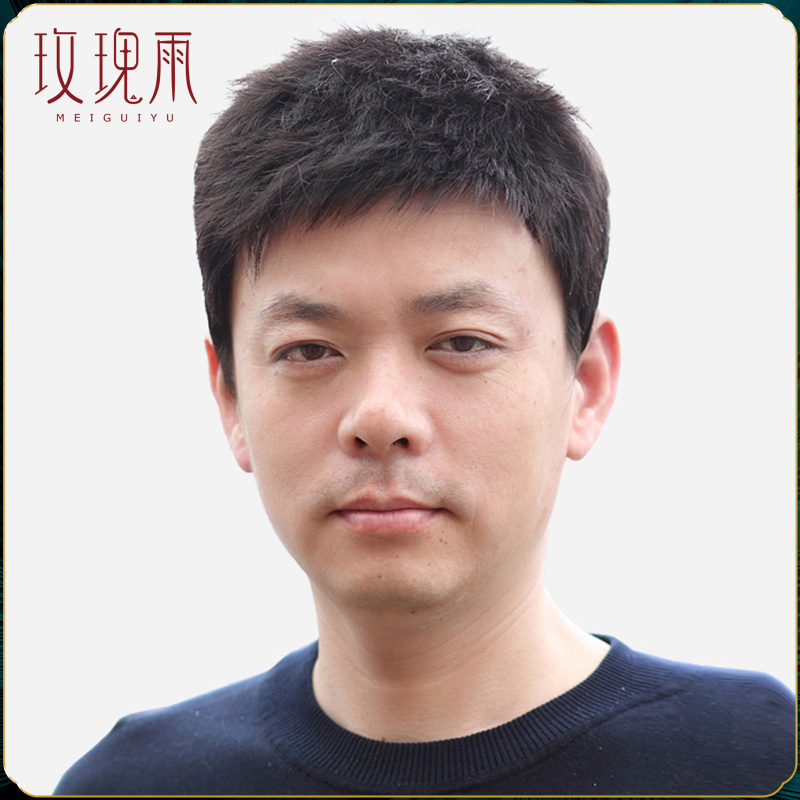 Wig Men's short hair Business men's real hair wig Short hair Middle-aged real hair hair inch head natural short hair wig