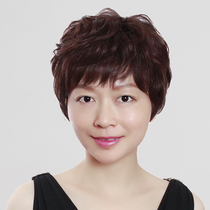 Wig Female short curly hair real hair Middle-aged short curly hair wig Female short hair mom wig Full top real hair wig set
