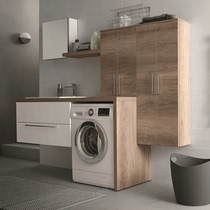 Rock plate bath room cabinet integrated balcony washing machine multilayer solid wood hanging cabinet with washboard table basin cabinet composition customizable