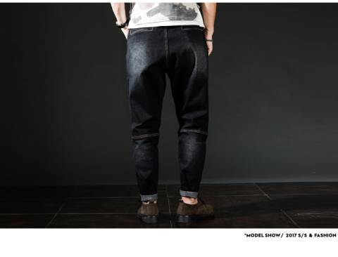 Đàn hồi eo chín điểm quần jeans nam cộng với phân bón XL thun thun thun thun rộng chất béo quan jean nam