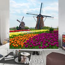 Finland Holland tulip roller curtain windmill Color garden real landscape painting Waterproof hanging painting Entrance bedroom