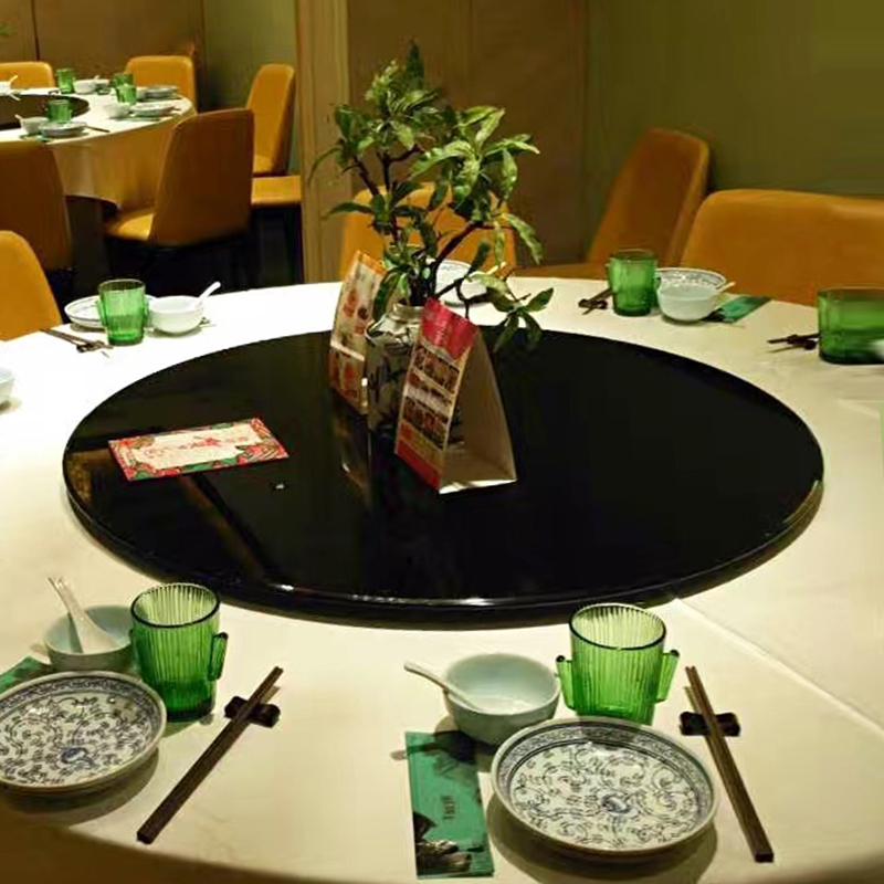 MA65 large size hotel banquet black painted glass dining table turntable black paint turning surface black glass turntable base
