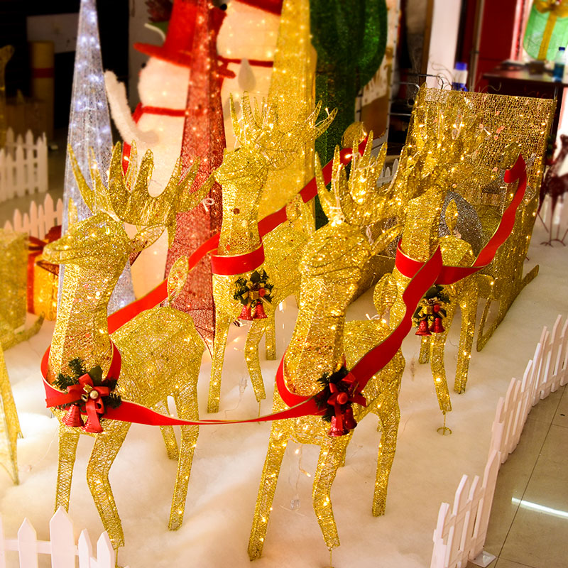 Wrought iron Deer Christmas Deer Elk ornaments Reindeer sled car winter window scene decoration props Christmas Deer pull car