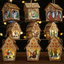 Christmas wooden cottage led wooden house with lamp Creative Assembly small house ornaments glowing color Santa Claus House