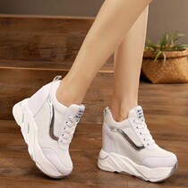 2021 Autumn New 10cm within the small white shoes female thick bottom pine cake slope heel Joker casual sports shoes single shoes