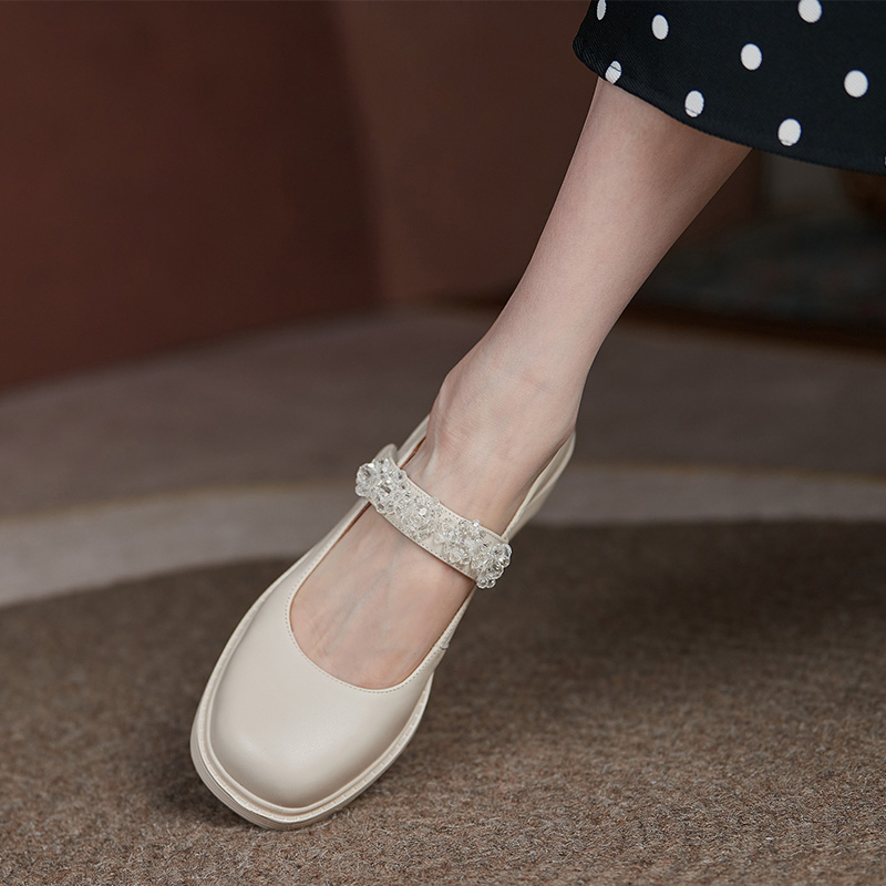 Strange Shu Millet ~ Thick Bottom Mary Rare Shoes Water Drill Round Head Casual Little Leather Shoes Woman 2021 Spring Summer Muffin Sole Shoes