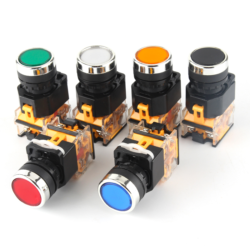 Button switch with lamp self lock self - reset flat head control LA38-11DN flat lamp seat LA16 button switch