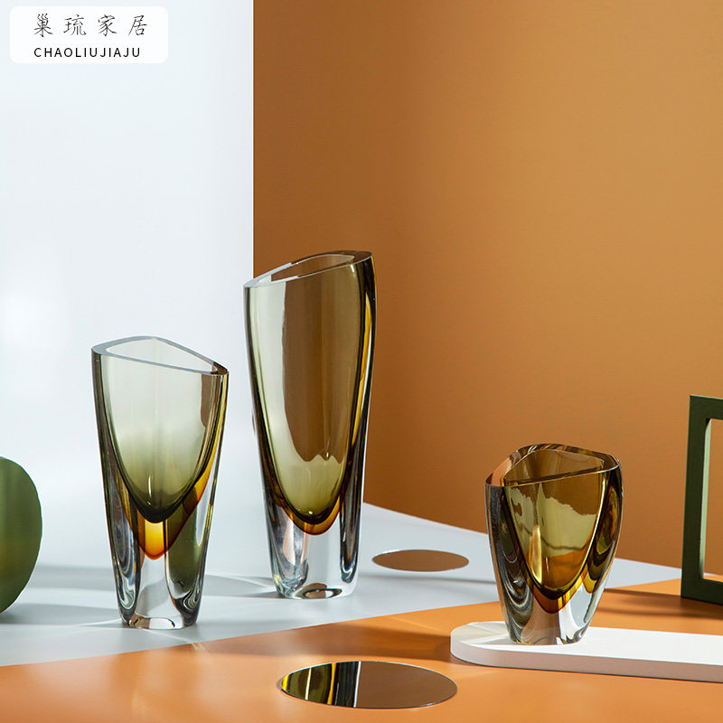 Glass vase modern simple light luxury ornaments entrance wine cabinet decoration living room TV cabinet dining table table flower arranger