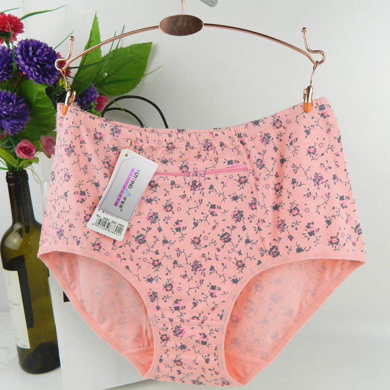 Phụ nữ cotton cộng với túi khóa kéo dây kéo du lịch phụ nữ an toàn trộm tam giác tóm tắt eo cao trung và già đồ lót phụ nữ