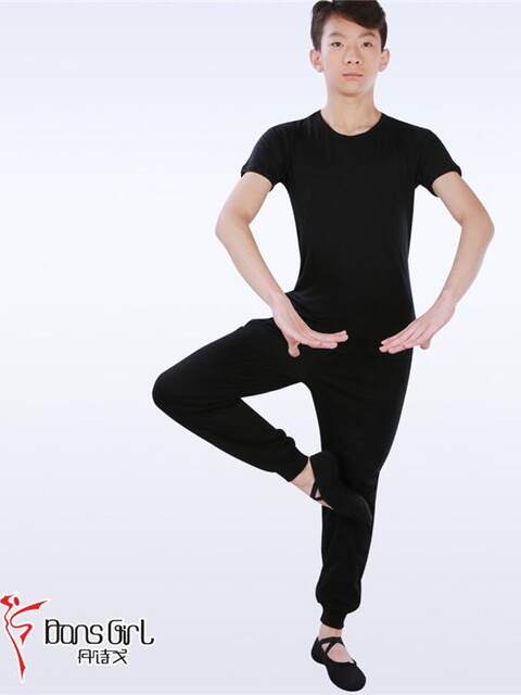 Danshige Spot Clothing Men's Dance Tops Practice Clothing Training Clothing Mercerized Cotton Men's Round Neck Short-Sleeved Black Adult
