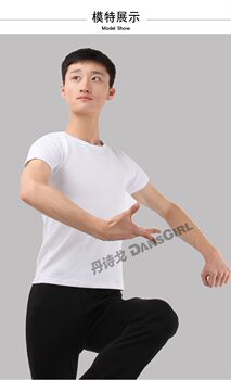 Danshige Spot Clothing Men's Dance Tops Practice Clothing Training Clothing Mercerized Cotton Men's Round Neck Short-Sleeved Black Adult