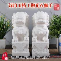 Lion head carving Outdoor temple town house stone pier decoration Sunscreen Stone lion carving tombstone Stone lion ornaments
