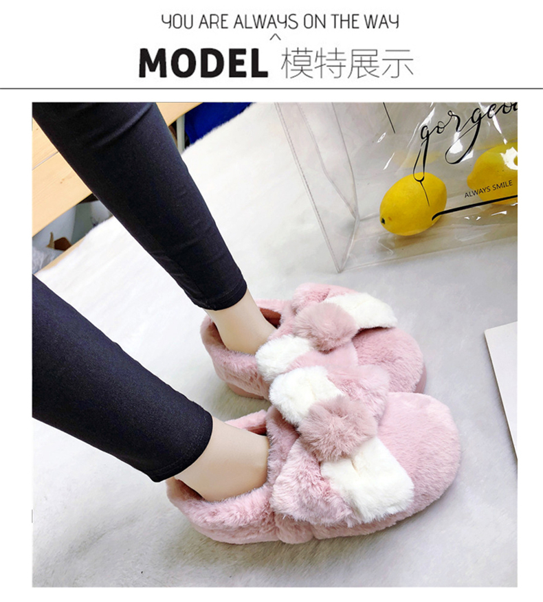 2018 phiên bản Hàn Quốc của dép cotton ngọt ngào nơ ấm áp nữ mùa đông trong nhà và ngoài trời túi xách với lông tháng dép crocs nữ