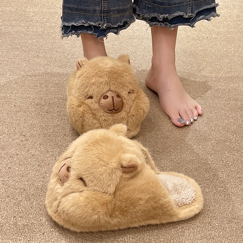 Мультяшные тапочки, зимняя удерживающая тепло нескользящая обувь