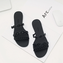 Summer new line with chain pig nose flat bottom sandals Slippers Fashion Seaside Beach Shoe Jelly Shoes Female Outwear