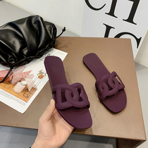 2022 new pig nose slippers woman flat outside wearing cold drag female net red flat heel tug-lined with beach slippers