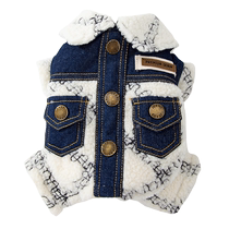 Autumn and winter thickened plus velvet warm embroidered lamb denim four-legged cotton coat for small and medium-sized dogs pet clothes