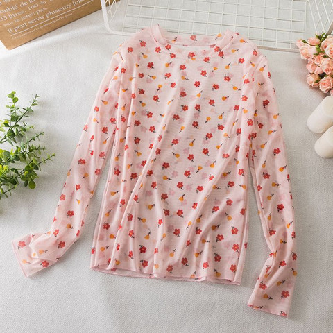 Joker cổ tròn lưới chạm đáy áo trên quần áo 2019 làn sóng mới Hàn Quốc áo thun dài tay nữ mùa hè nữ rộng - Quần áo ngoài trời