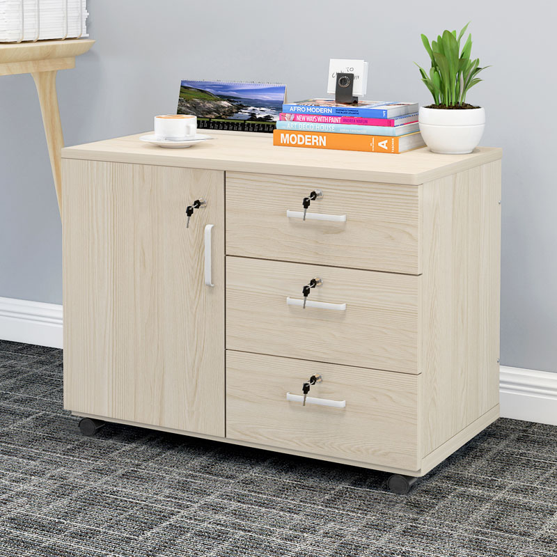 Wooden filing cabinet small data office cabinet home drawer-type lockable small cabinet file storage mobile low cabinet