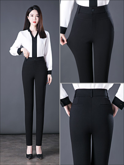 Black velvet pencil pants for women 2025 new autumn and winter plus size women's pants stretch mom pants pencil pants spring and autumn