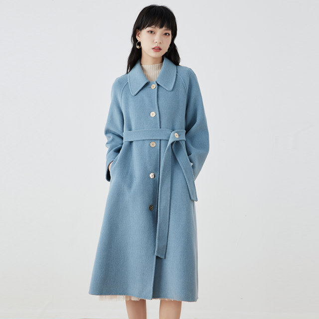 gcrues wool coat double-sided wool, feminine spring and autumn style lapel knea-length-length-length coat, high-end