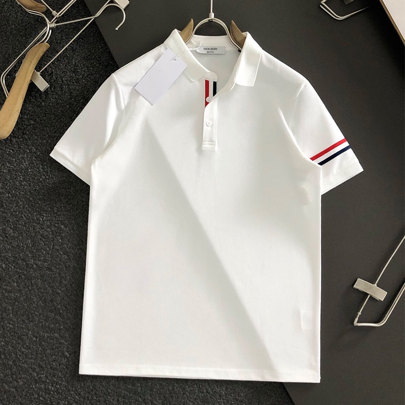 Thon Berry Men's Short-Sleeved T-Shirt Business Casual Slim Fit Tb Lapel Half-Sleeved Polo Shirt Stripesd Couple Tops