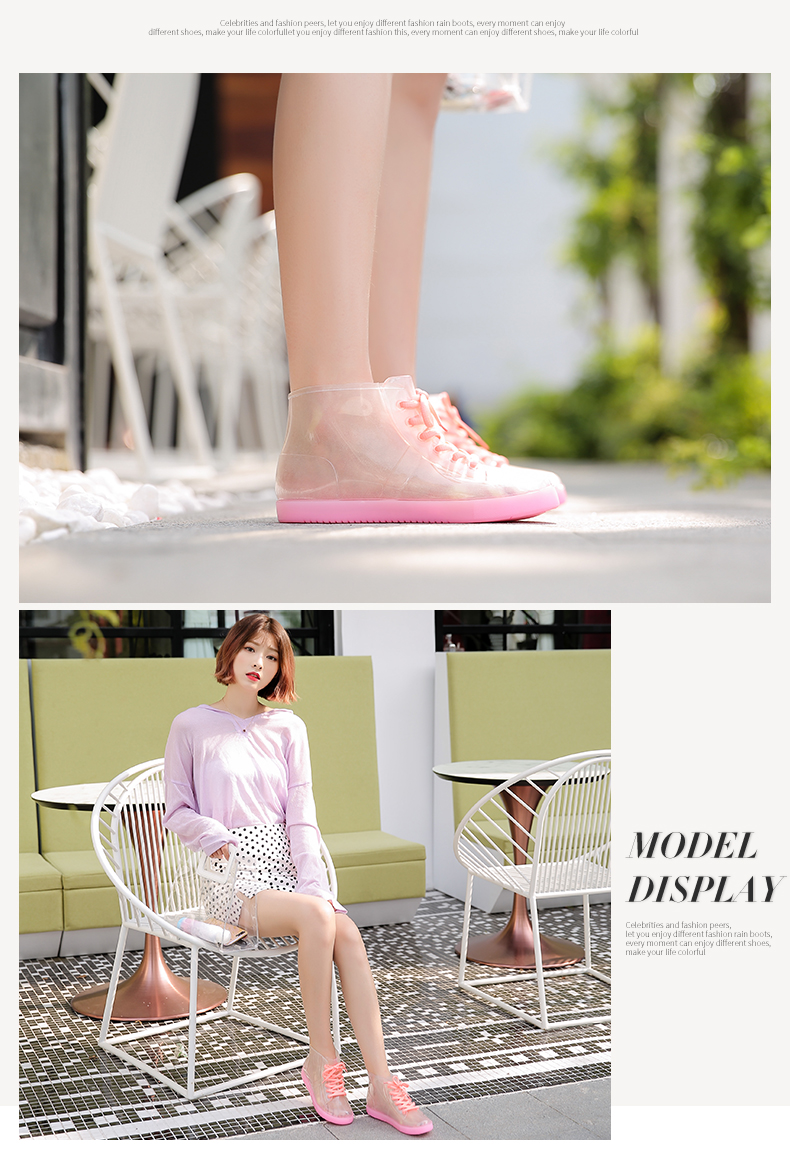 Jelly trong suốt dễ thương người lớn ngắn ống mưa giày nữ không thấm nước giày cao su chống trượt giày đế giày giày đi mưa nữ