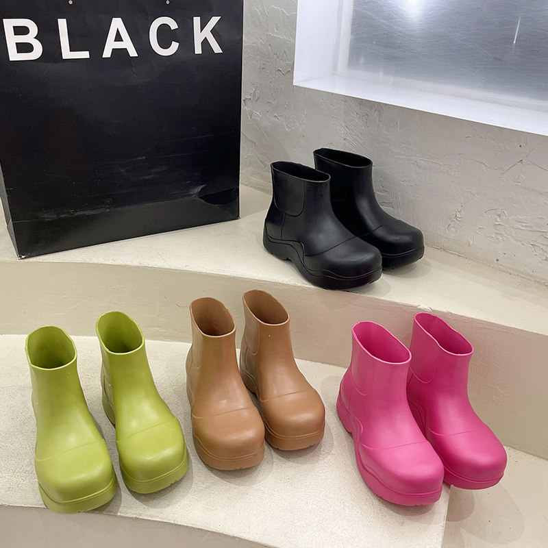 Ashikos mona Tongyu Rain Boots Women's Summer Bull Oil Fruits Green Water Shoes Short Cylinder Boots Heightening the thick Bottom Short Boot Rain Shoe Chaos