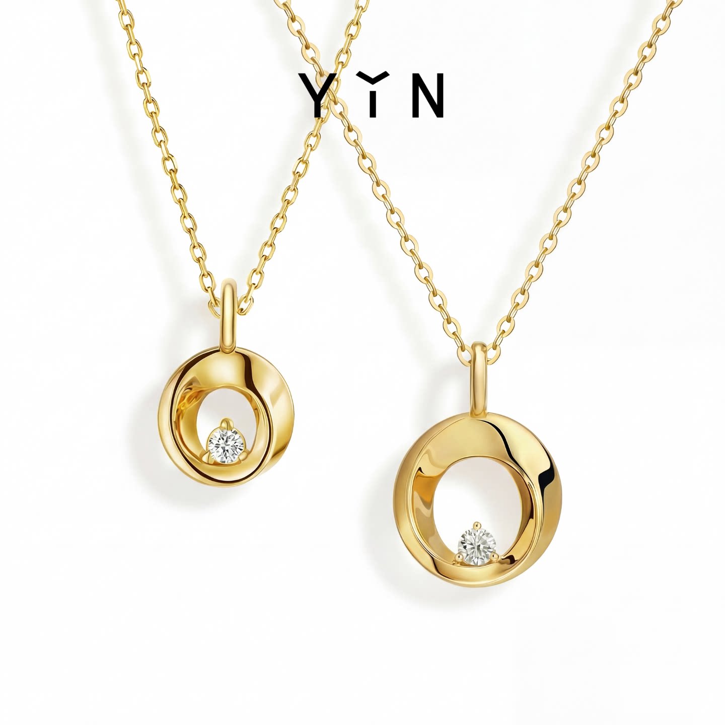 YIN ヒドゥンシリーズ メビウスリング スターダイヤモンド 18Kゴールドネックレス ダイヤモンドペンダント付き、鎖骨チェーン、ジュエリーギフト