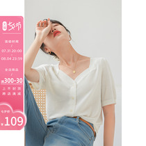 Fascia French style white V collar knit cardigan with female summer short sleeve design feel the new display slim short and thin blouse