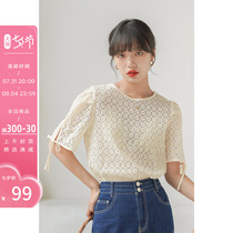 Fascia French style sweet and beautiful blouses female summer new hollowed-out short sleeve design feeling small and thin with gentle temperament shirt
