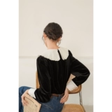 Бархатная кукла, демисезонная рубашка, сексуальный ретро черный лонгслив, французский стиль