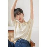 Летняя шелковая короткая футболка с коротким рукавом, тонкий трикотажный свитер, французский стиль, свободный крой, короткий рукав