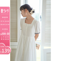 Fassilu White Square Collar Dress Skirt Woman Summer New Short Sleeves Small Crowdfold Retro Design Sense Cashew Long Skirt