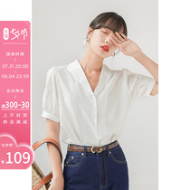 FSilk Alu Style White Shirt Woman Design Sensation Small Crowdsummer Short Sleeve Vintage V Collar Short foam Blister Sleeves