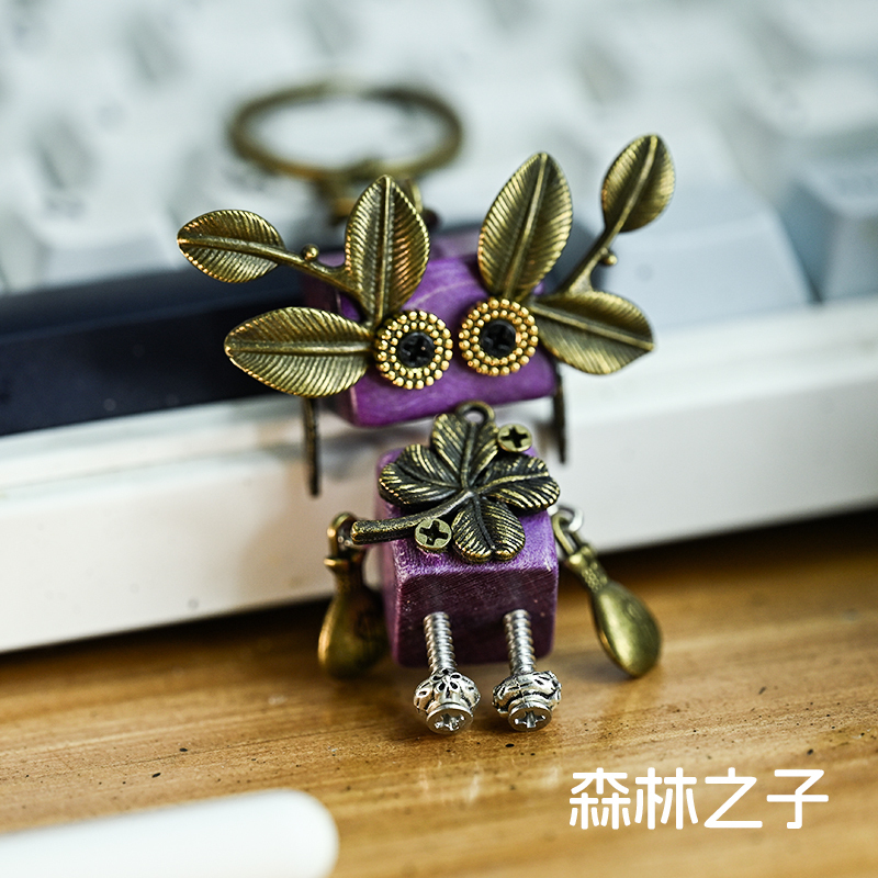 Handmade Steampunk Robot Keychain Necklace Pendant Key Ring Gift Stall Essential